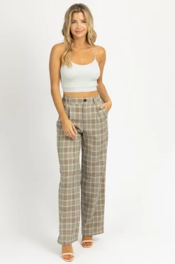 SANS SOUCI CLOTHING SAGE PLAID PLEATED PANTS