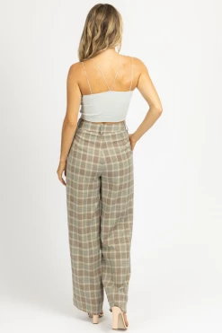 SANS SOUCI CLOTHING SAGE PLAID PLEATED PANTS 11 SANS SOUCI CLOTHING SAGE PLAID PLEATED PANTS
