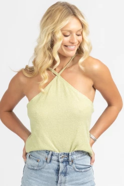 LE LIS SAGE HALTERNECK KNIT TIE TOP NEW ARRIVALS