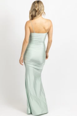 LOVELY DAY SEA GREEN SIDE RUCHED SLIT MAXI DRESS