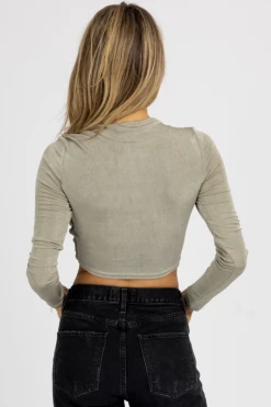 MABLE NEW ARRIVALS SAGE SLINKY LONG SLEEVE FRONT TWIST CROP