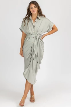 MABLE CLOTHING SAGE SATIN TWIST + TIE BUTTON MIDI DRESS 10 MABLE CLOTHING SAGE SATIN TWIST + TIE BUTTON MIDI DRESS