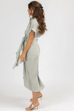 MABLE CLOTHING SAGE SATIN TWIST + TIE BUTTON MIDI DRESS 11 MABLE CLOTHING SAGE SATIN TWIST + TIE BUTTON MIDI DRESS