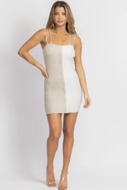 BLUE BLUSH SAGE TWO TONE BUTTON MINI DRESS