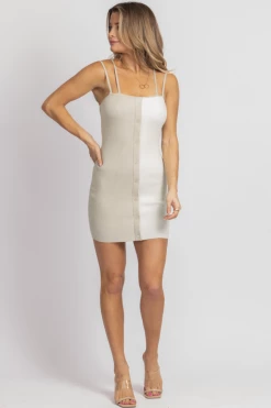 BLUE BLUSH SAGE TWO TONE BUTTON MINI DRESS