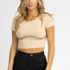 BAILEY ROSE SAND EXPOSED STITCH CROP TEE CLOTHING