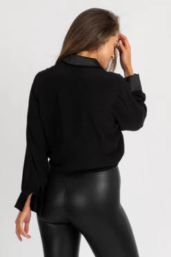 2.7 AUGUST APPAREL CLOTHING SATIN COLLAR + CUFF BUTTON DOWN