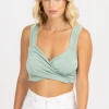 WINWIN APPAREL CLOTHING SEAFOAM FRONT WRAP CROP TANK