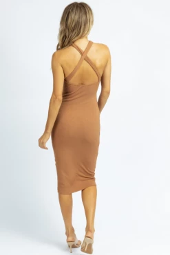 ENDLESS BLU NEW ARRIVALS SIERRA RIBBED CROSSOVER MIDI DRESS