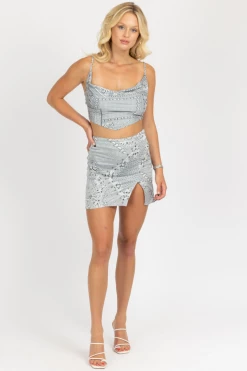 LEVEE SILVER BANDANA MINI SKIRT + CROP SET CLOTHING