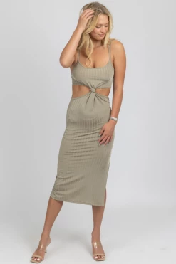 ENDLESS BLU SILVER MINK KNOT FRONT MIDI DRESS