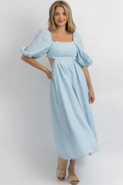 MABLE SEA BREEZE SCALLOPED MIDI DRESS