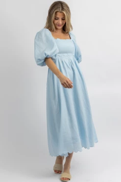 MABLE SEA BREEZE SCALLOPED MIDI DRESS