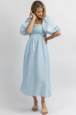 MABLE SEA BREEZE SCALLOPED MIDI DRESS