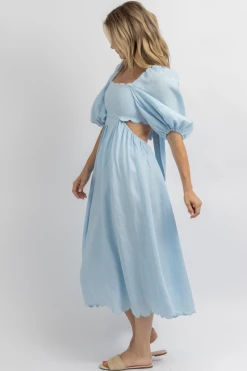 MABLE SEA BREEZE SCALLOPED MIDI DRESS