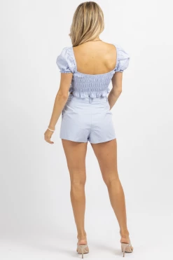 LE LIS SKY BLUE PUFF SLEEVE SHORT SET