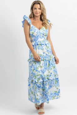 SUGARLIPS SOIREE BLUE FLORAL RUFFLE MAXI DRESS NEW ARRIVALS