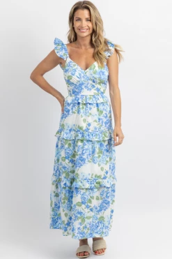 SUGARLIPS SOIREE BLUE FLORAL RUFFLE MAXI DRESS NEW ARRIVALS 8 SUGARLIPS SOIREE BLUE FLORAL RUFFLE MAXI DRESS NEW ARRIVALS
