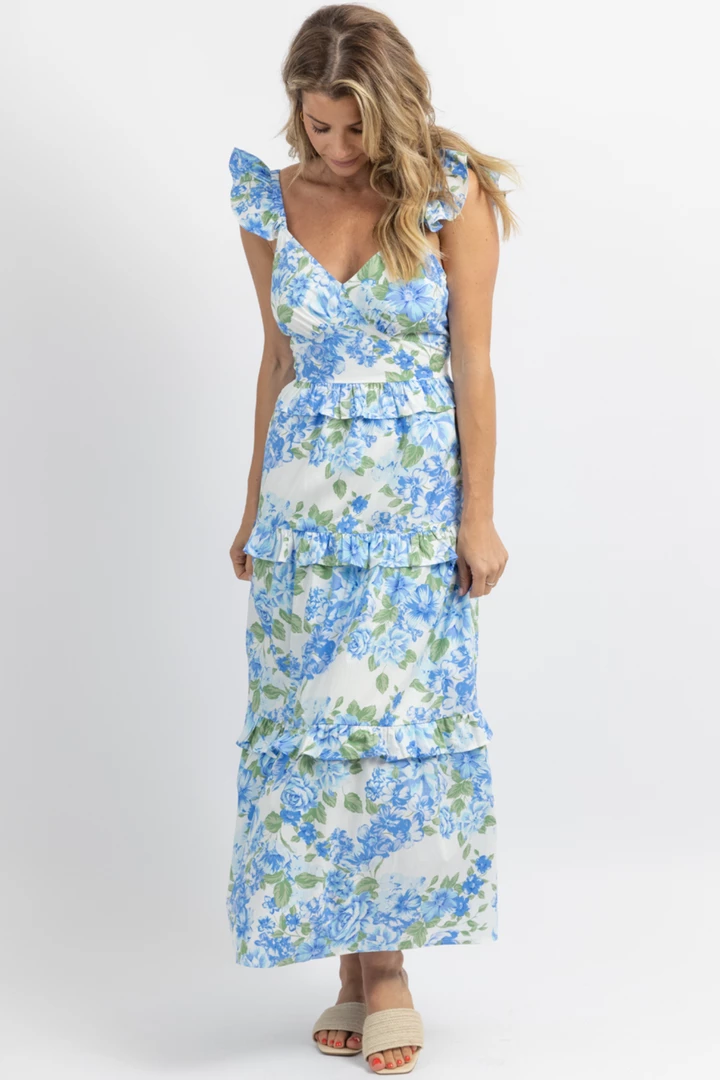 SUGARLIPS SOIREE BLUE FLORAL RUFFLE MAXI DRESS NEW ARRIVALS 4 SUGARLIPS SOIREE BLUE FLORAL RUFFLE MAXI DRESS NEW ARRIVALS