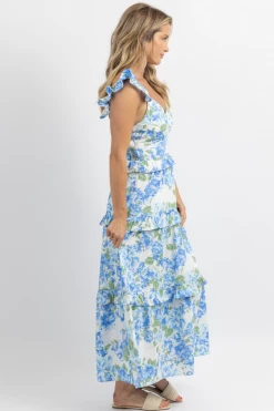 SUGARLIPS SOIREE BLUE FLORAL RUFFLE MAXI DRESS NEW ARRIVALS 10 SUGARLIPS SOIREE BLUE FLORAL RUFFLE MAXI DRESS NEW ARRIVALS