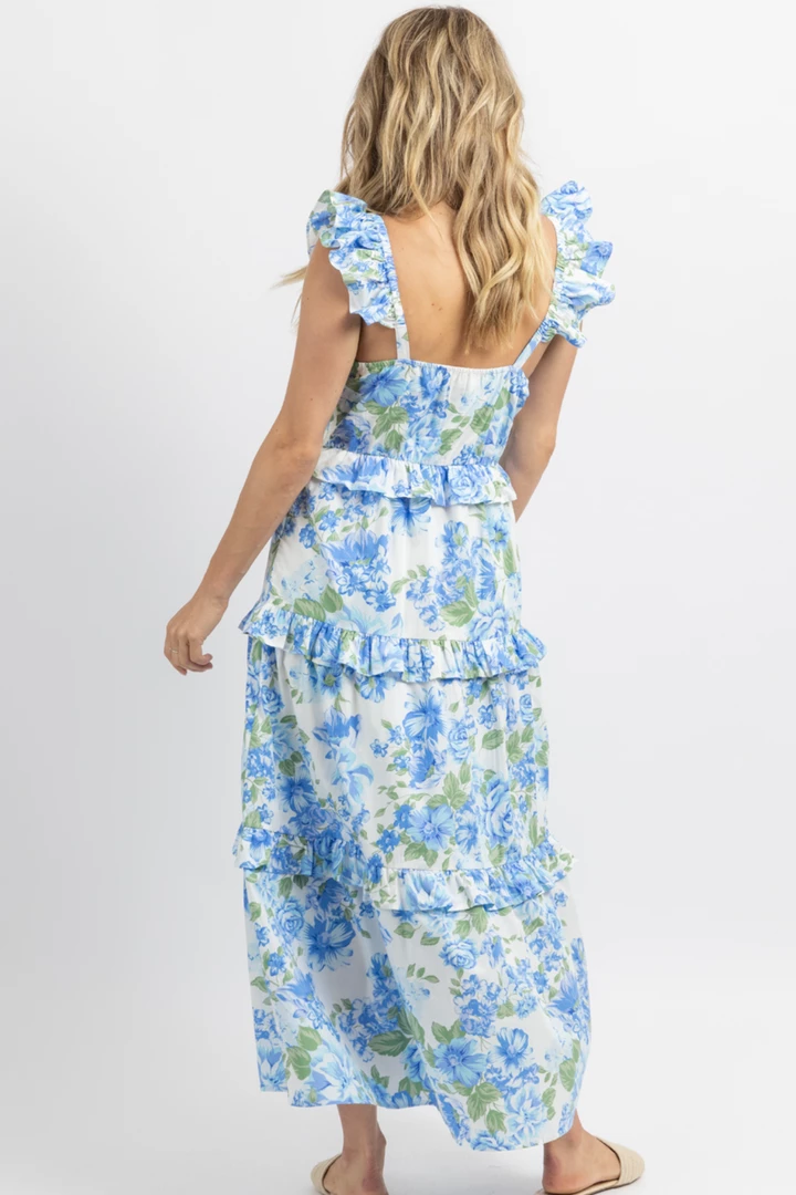 SUGARLIPS SOIREE BLUE FLORAL RUFFLE MAXI DRESS NEW ARRIVALS 6 SUGARLIPS SOIREE BLUE FLORAL RUFFLE MAXI DRESS NEW ARRIVALS