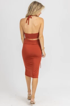 ENDLESS BLU SPICE SHIRRED MIDI SKIRT + CROP SET