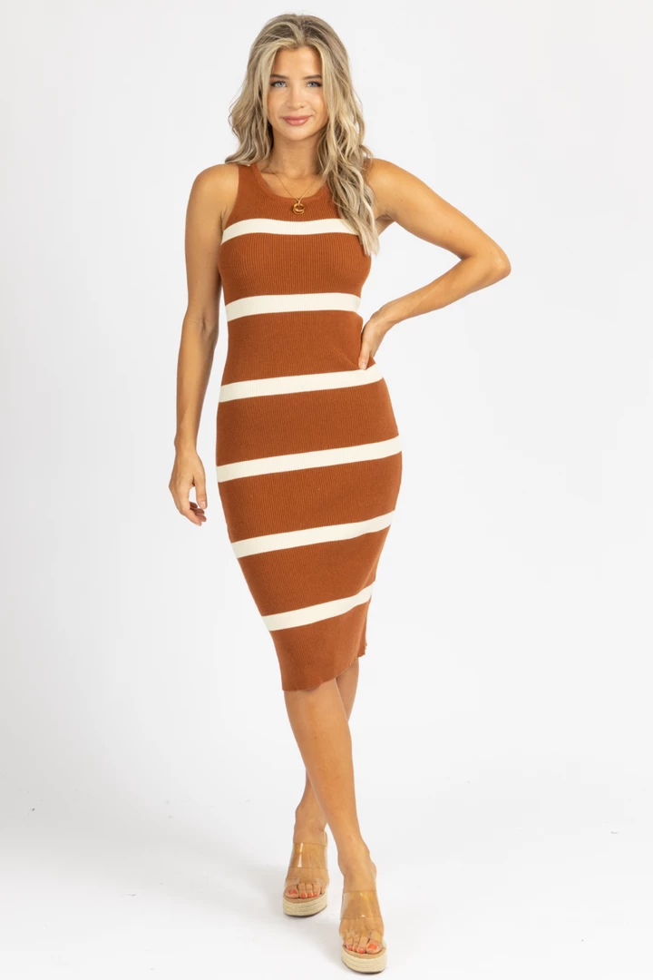 ENDLESS BLU BEST SELLERS SPICE + IVORY STRIPED KNIT MIDI DRESS *BACK IN STOCK* 2 ENDLESS BLU BEST SELLERS SPICE + IVORY STRIPED KNIT MIDI DRESS *BACK IN STOCK*