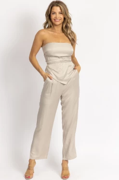 LE LIS NEW ARRIVALS STONE SCARF TOP + PLEATED PANT SET