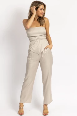 LE LIS NEW ARRIVALS STONE SCARF TOP + PLEATED PANT SET