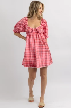 DEE ELLY NEW ARRIVALS STRAWBERRY FIELDS GINGHAM MINI DRESS