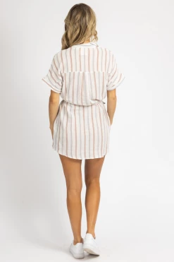 LEVEE STRIPED TIE FRONT SHIRT DRESS CLOTHING