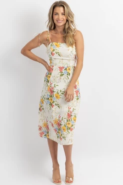 SUNDAY UP NEW ARRIVALS SUNDAY BLOSSOM TIE STRAP MIDI DRESS
