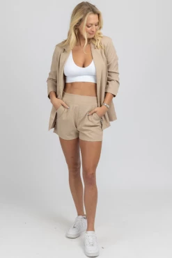 CRESCENT NEW ARRIVALS HIGH QUALITY TAN LINED BLAZER SHORT SET