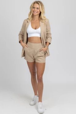 CRESCENT NEW ARRIVALS HIGH QUALITY TAN LINED BLAZER SHORT SET