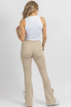 EMORY PARK NEW ARRIVALS TAN KNIT SIDE SLIT + TIE PANT 11 EMORY PARK NEW ARRIVALS TAN KNIT SIDE SLIT + TIE PANT