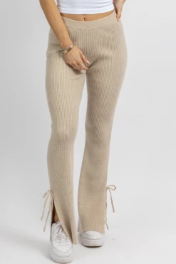 EMORY PARK NEW ARRIVALS TAN KNIT SIDE SLIT + TIE PANT 8 EMORY PARK NEW ARRIVALS TAN KNIT SIDE SLIT + TIE PANT