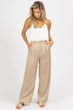 ET CLET KHAKI PLEATED WOVEN PANTS 9 ET CLET KHAKI PLEATED WOVEN PANTS