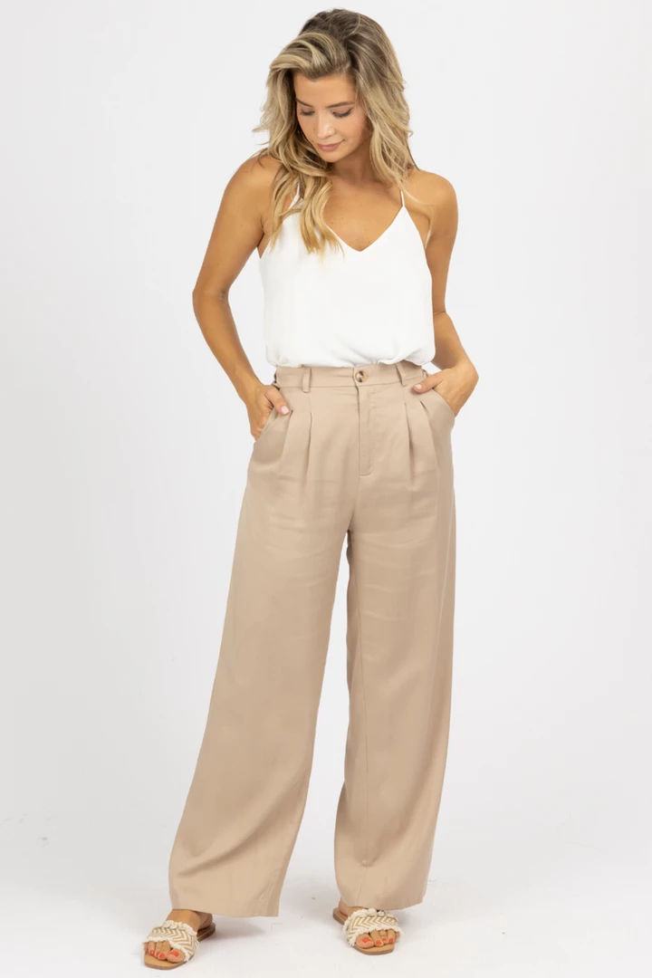 ET CLET KHAKI PLEATED WOVEN PANTS 3 ET CLET KHAKI PLEATED WOVEN PANTS