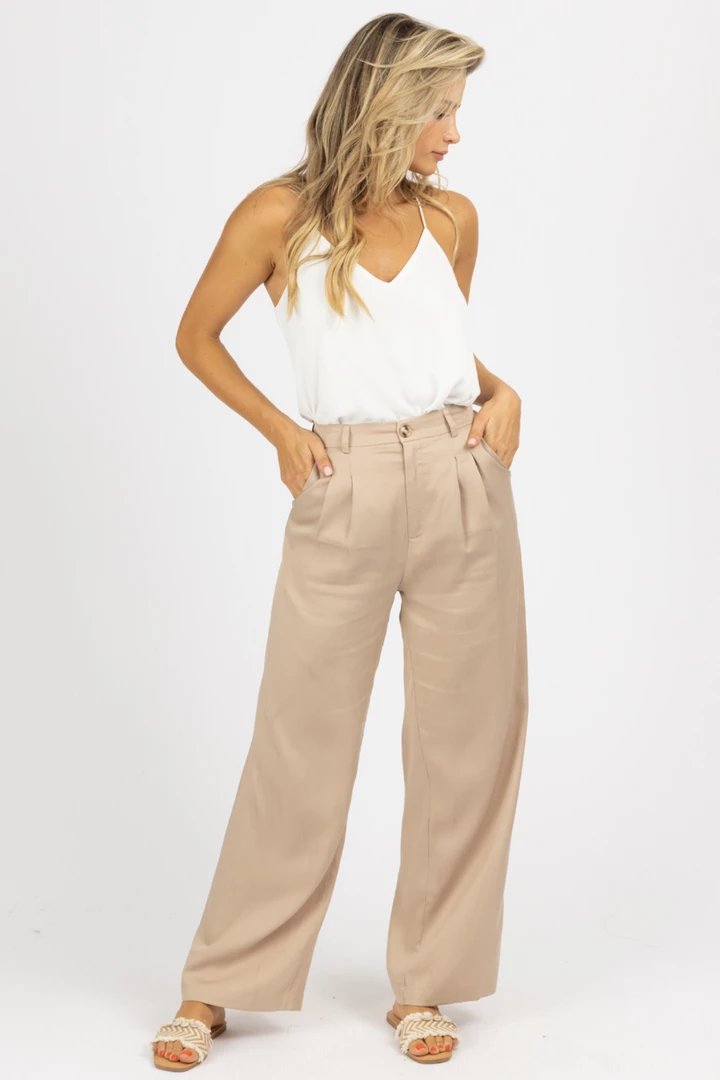 ET CLET KHAKI PLEATED WOVEN PANTS 5 ET CLET KHAKI PLEATED WOVEN PANTS