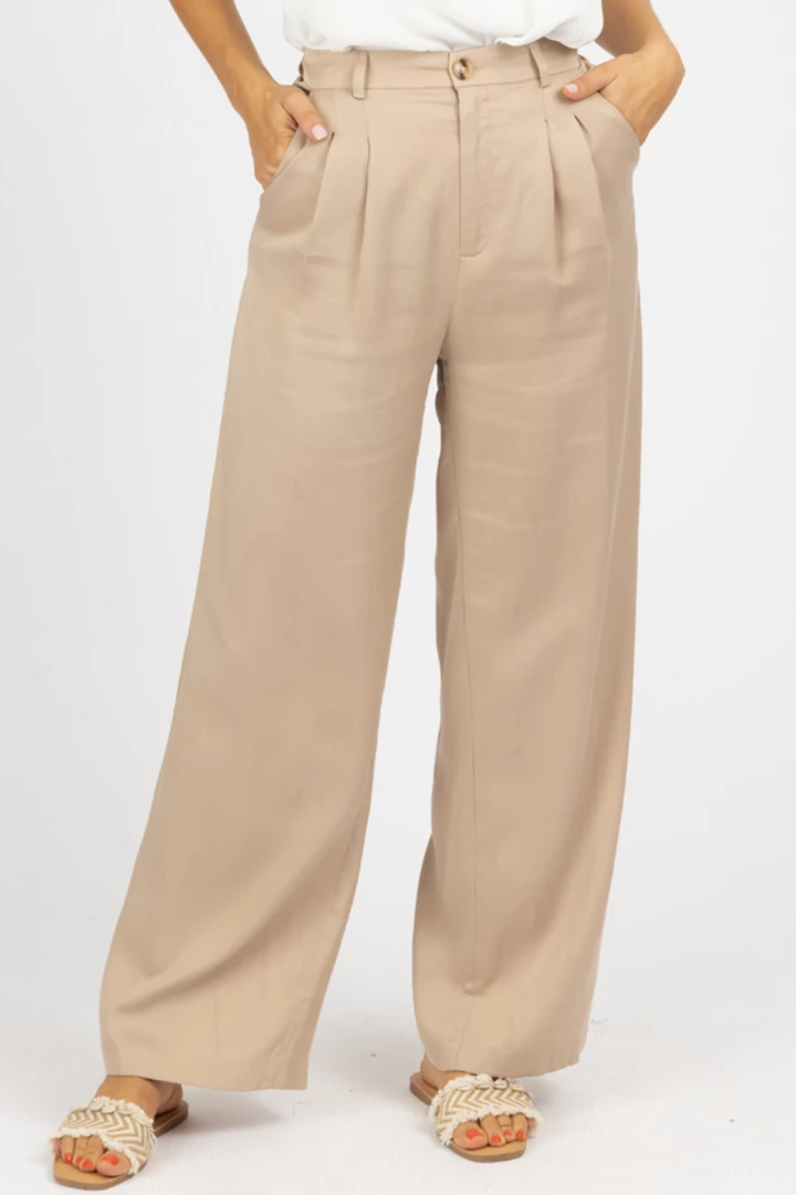ET CLET KHAKI PLEATED WOVEN PANTS 2 ET CLET KHAKI PLEATED WOVEN PANTS