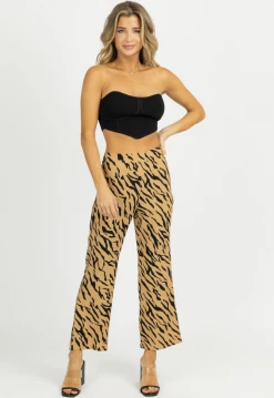 LE LIS NEW ARRIVALS TAN ZEBRA WIDE LEG PANTS