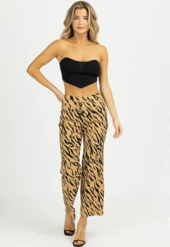 LE LIS NEW ARRIVALS TAN ZEBRA WIDE LEG PANTS