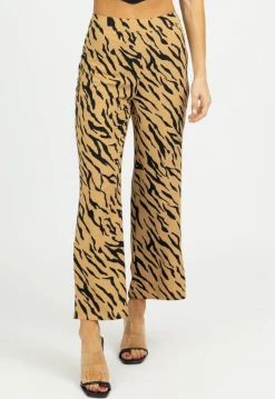 LE LIS NEW ARRIVALS TAN ZEBRA WIDE LEG PANTS