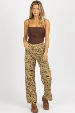 BAILEY ROSE NEW ARRIVALS TAUPE ABSTRACT HIGH RISE FLARE JEAN