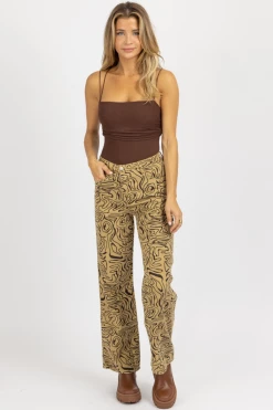 BAILEY ROSE NEW ARRIVALS TAUPE ABSTRACT HIGH RISE FLARE JEAN