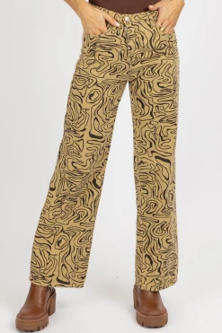 BAILEY ROSE NEW ARRIVALS TAUPE ABSTRACT HIGH RISE FLARE JEAN