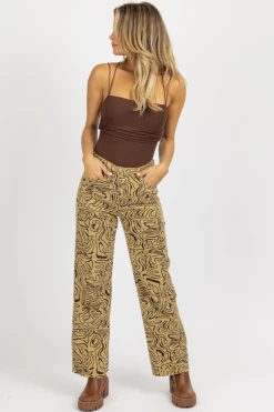 BAILEY ROSE NEW ARRIVALS TAUPE ABSTRACT HIGH RISE FLARE JEAN