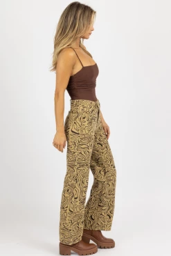 BAILEY ROSE NEW ARRIVALS TAUPE ABSTRACT HIGH RISE FLARE JEAN