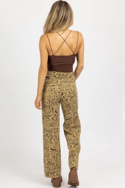 BAILEY ROSE NEW ARRIVALS TAUPE ABSTRACT HIGH RISE FLARE JEAN