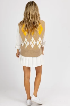 MABLE TAUPE ARGYLE PATTERN SWEATER VEST